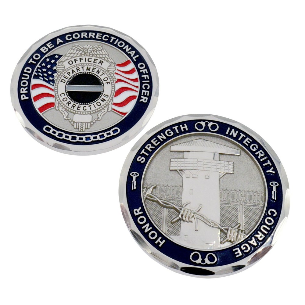 Corrections Officer Badge Challenge Coin Thin Gray Line Prisons Core Values