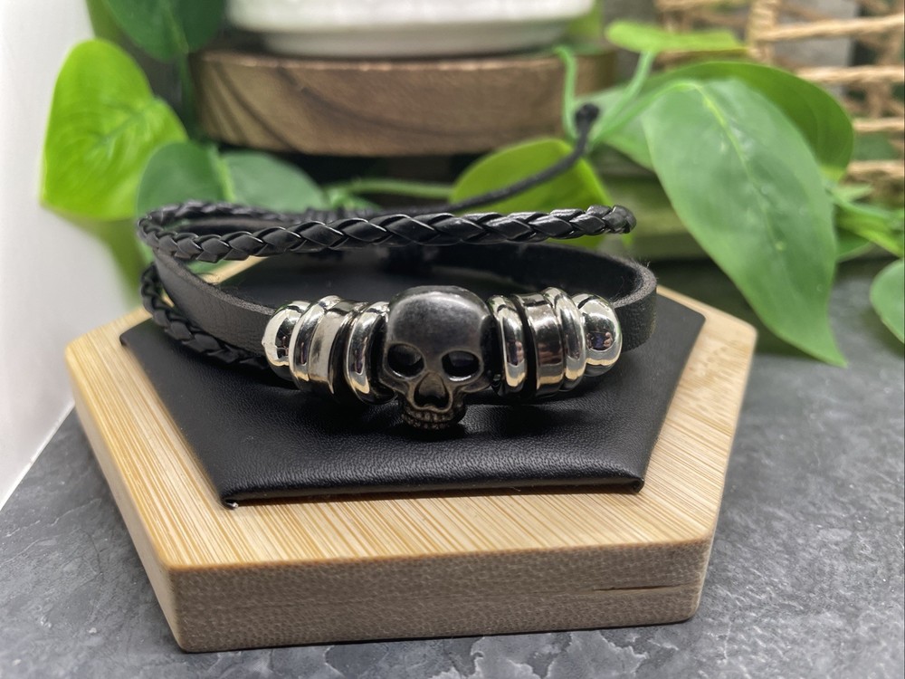 7-10” Leather Punk Bracelet Stackable Adjustable Tie New Free Ship B125