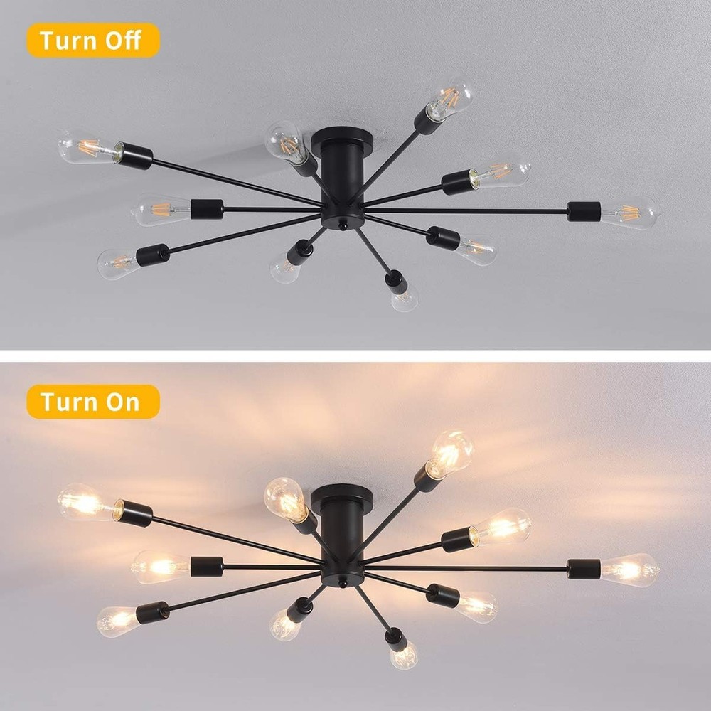 Garwarm Semi Flush Mount Ceiling Light, 10-Light Modern Black Sputnik Chandel...