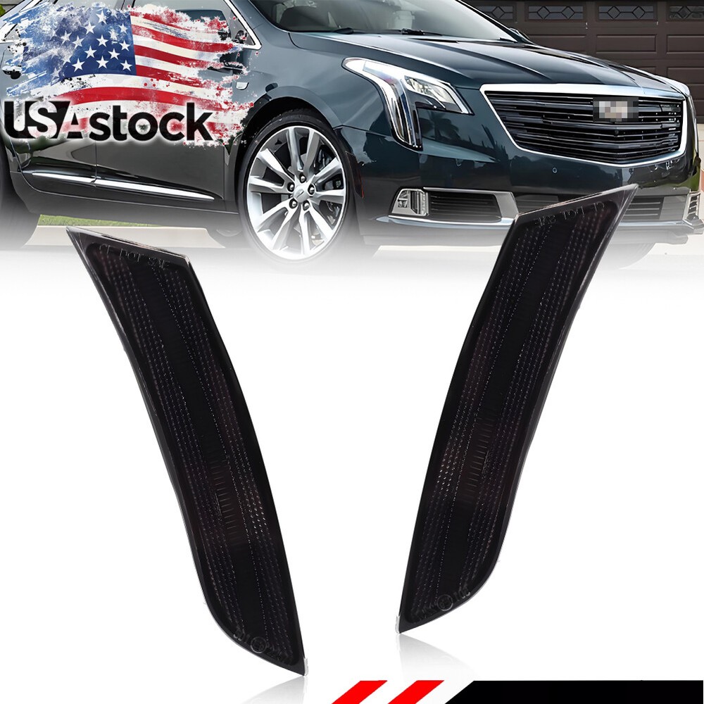 2X Smoked Lens Front Bumper Side Marker Lights Set For 2013-2017 Cadillac XTS
