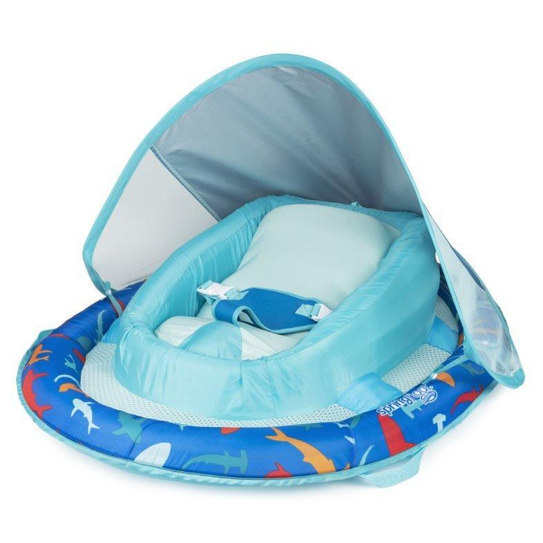 SwimWays Infant Baby Spring Float with Adjustable Sun Canopy - Blue Shark