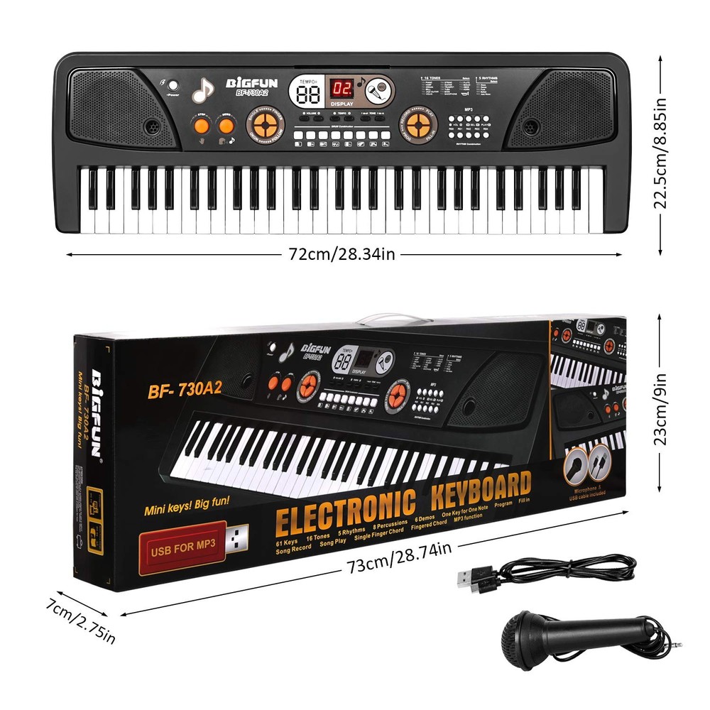 Keyboard Piano, 61 Keys Piano Keyboard for with Microphone MP3 Function Displ...