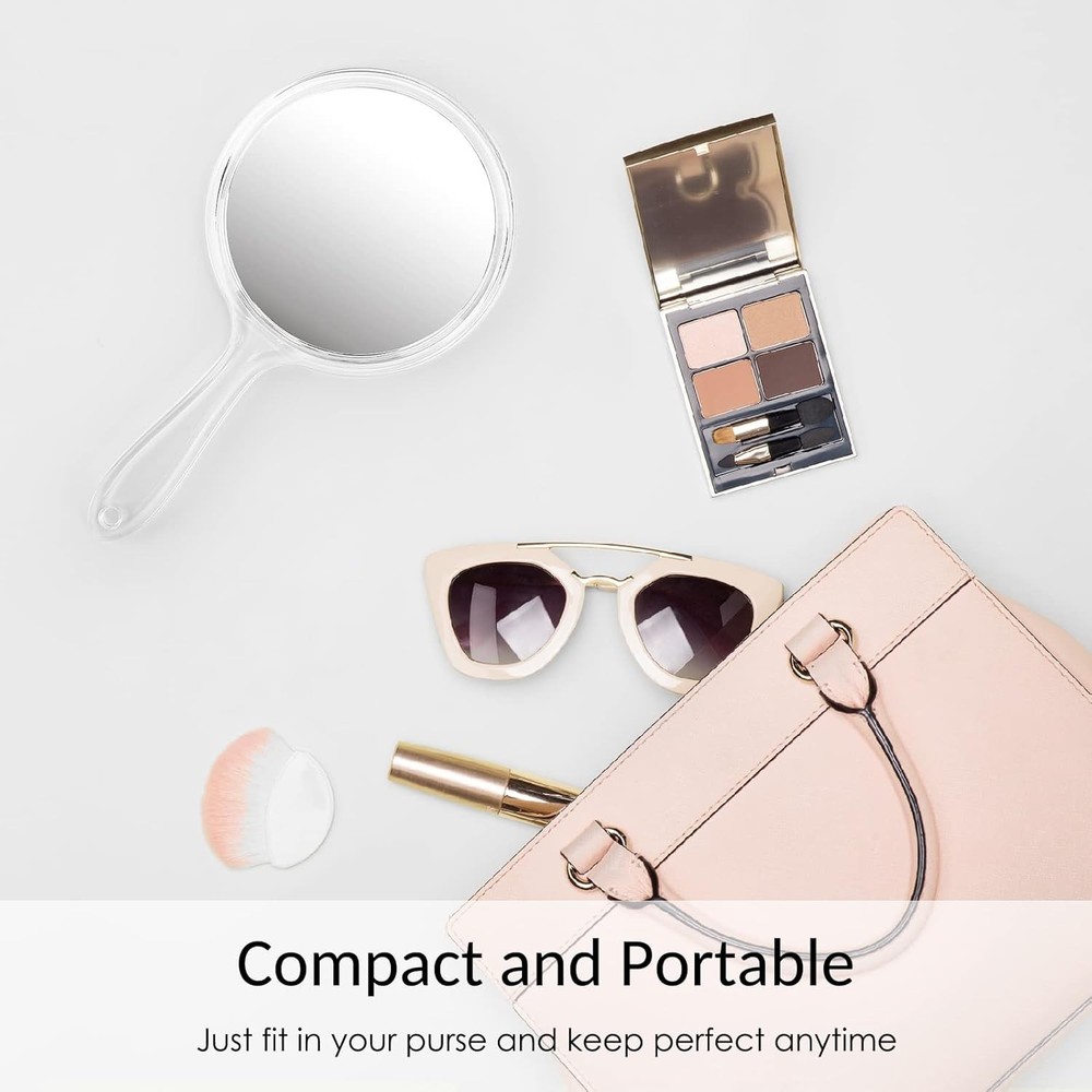 Hand Mirror Double-Sided Handheld Mirror 1X/ 2X Magnifying Mirror with Handle Tr