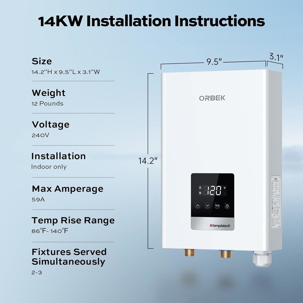 【90% NEW】14kW Electric Tankless Water Heater On Demand Quick & Instant Hot Water