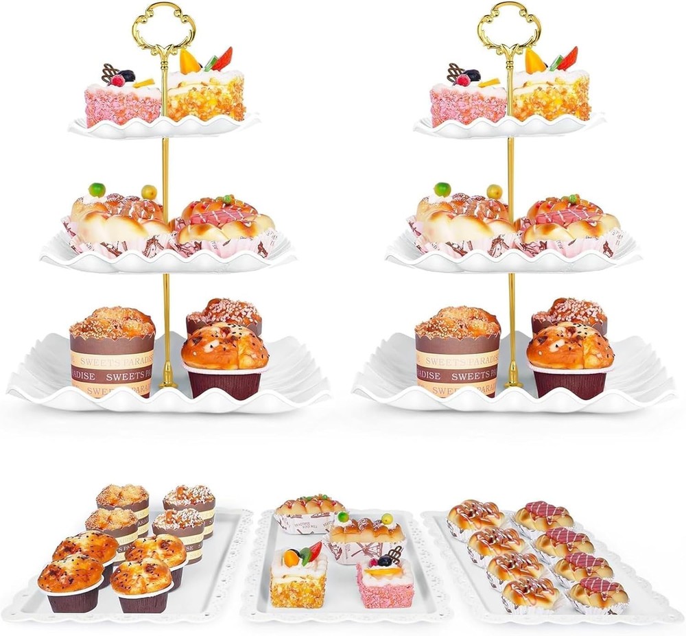 5 Pcs Dessert Table Display Set 2 Pcs 3-Tier Dessert Display Stands & 3 Pcs