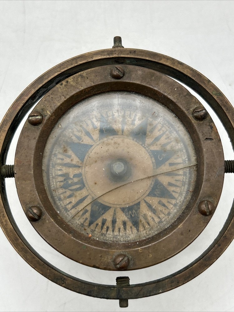 Antique Marine Gimbal Mounted Compass Ship Bronze Compass