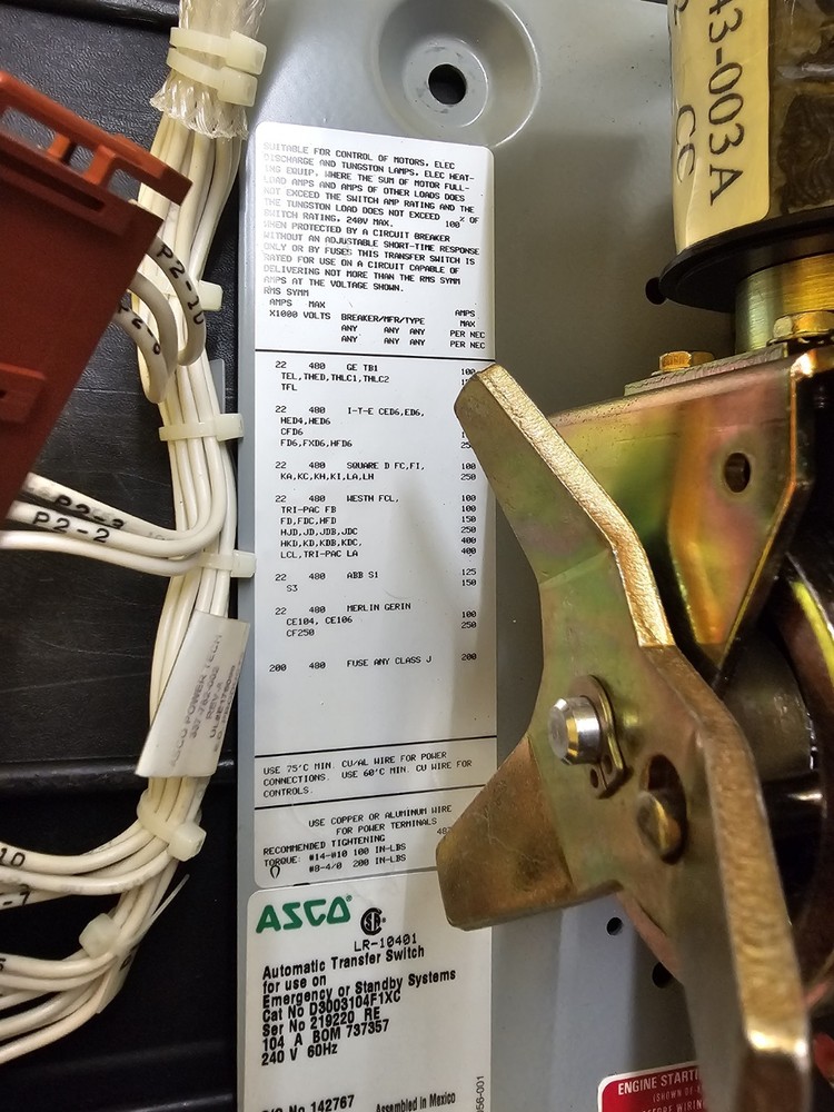 asco series 300 automatic transfer switch (240V) 104A