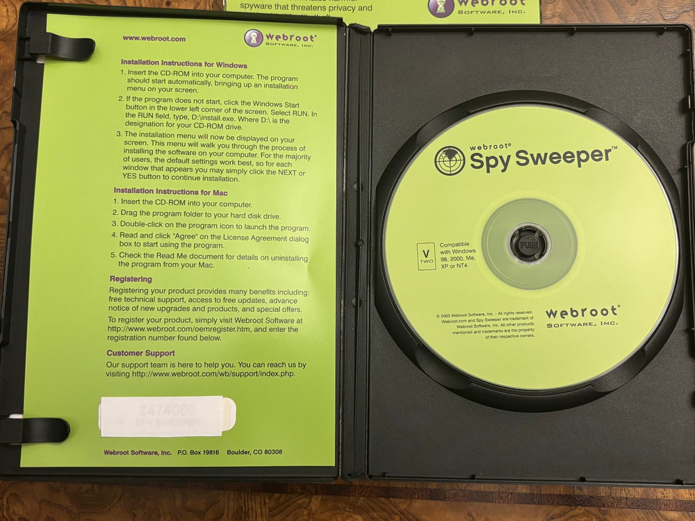 Webroot Spy Sweeper CD for PC Windows98, 2000, Me, XP orNT4 – 2003