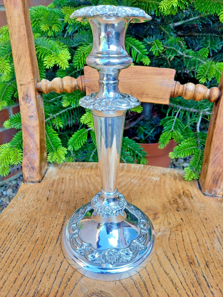 Antique Large Silver Plate Candlestick Holder