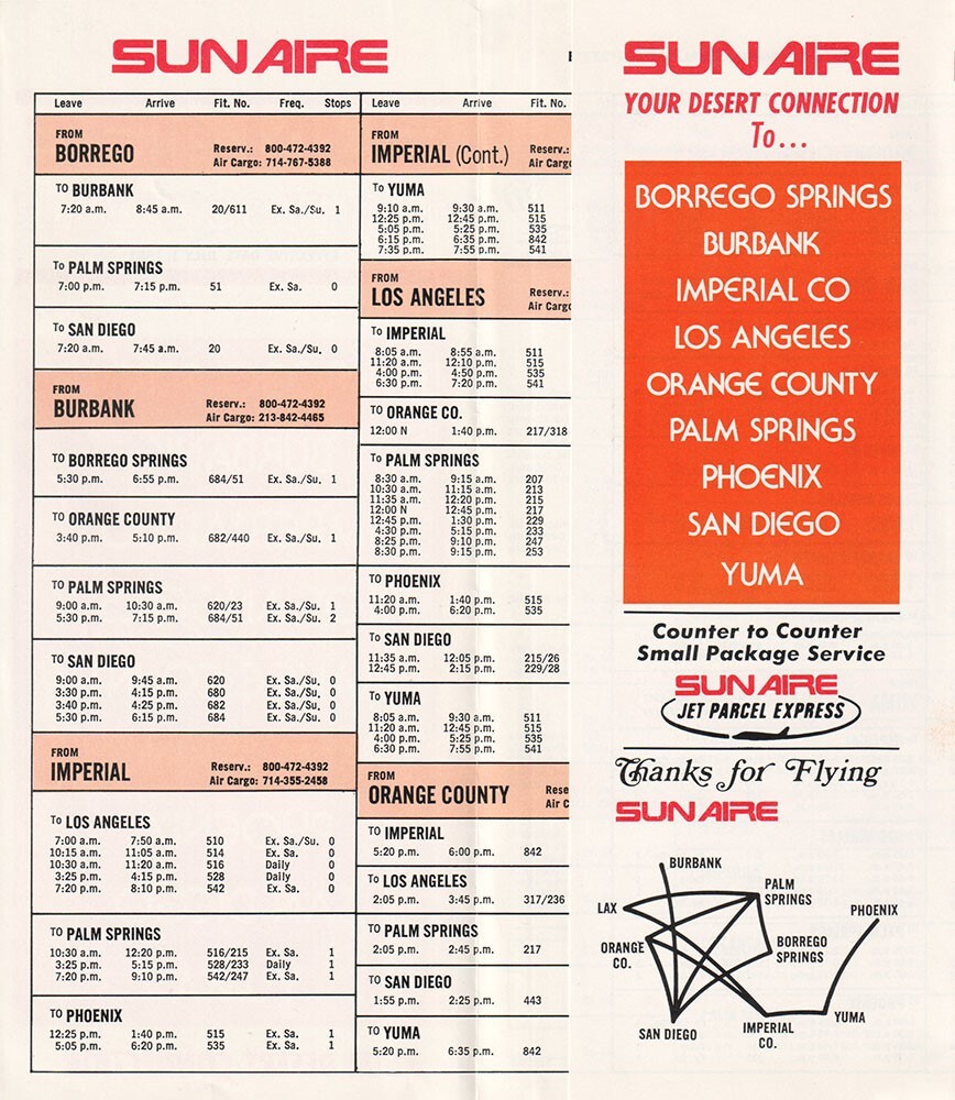 Sun Aire timetable 1981/07/01
