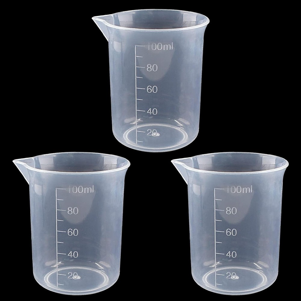 Versatile 3-Pack 100ml Plastic Beakers - Lightweight Measuring Cups for All Uses