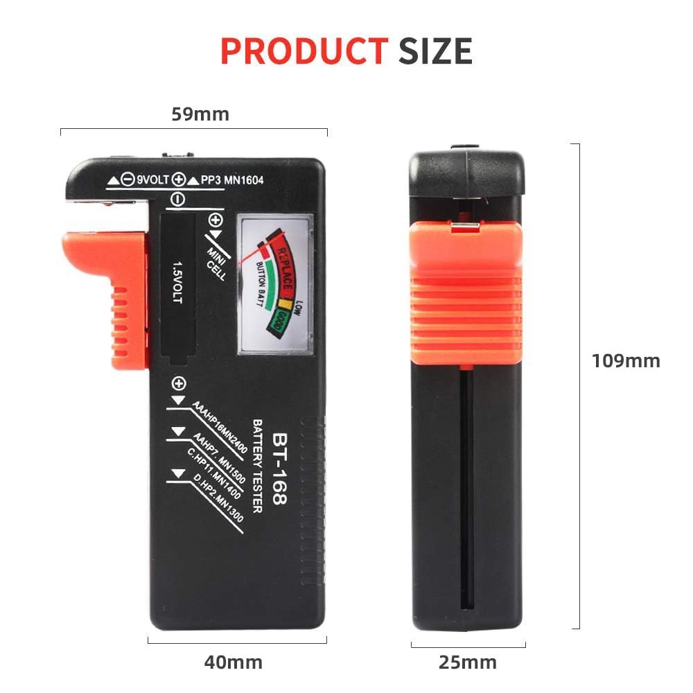 2 Pcs Battery Checker Tester Universal No Battery Needed for AA AAA C D 9V