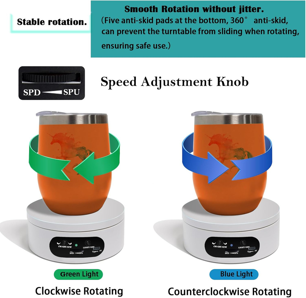 Rotating Display Stand, Spinning Display Stand with Colored Lights, Lighted LED