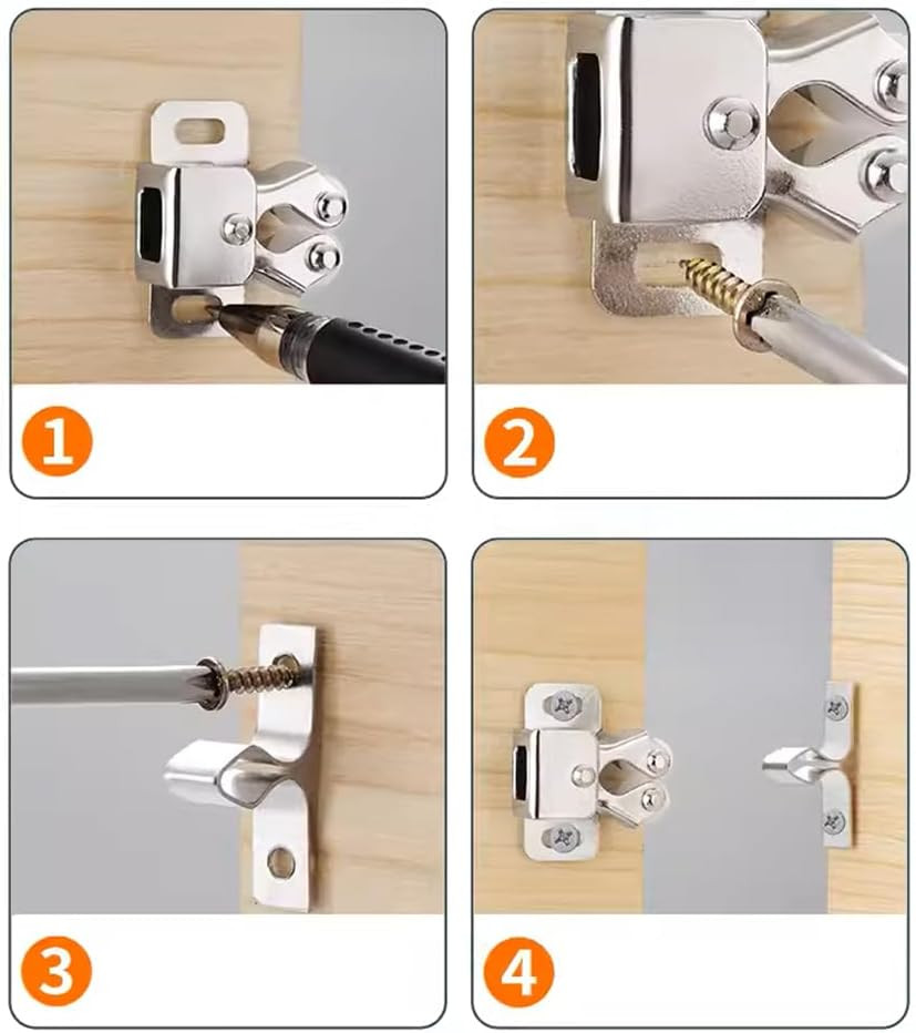 6 Pack Cabinet Latch - Double Roller Catch Hardware for Cupboard Closet Kitchen