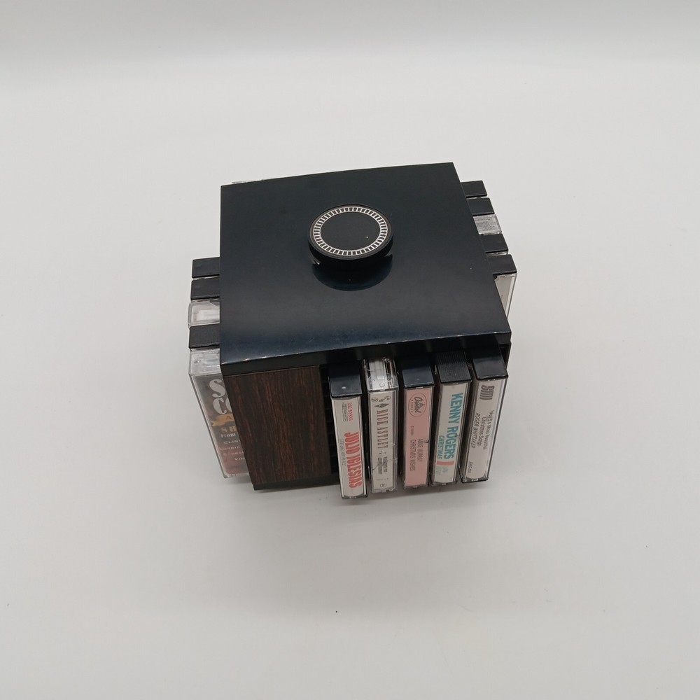 Vintage Square Spinning Plastic Cassette Storage Case w/ 20 Cassettes