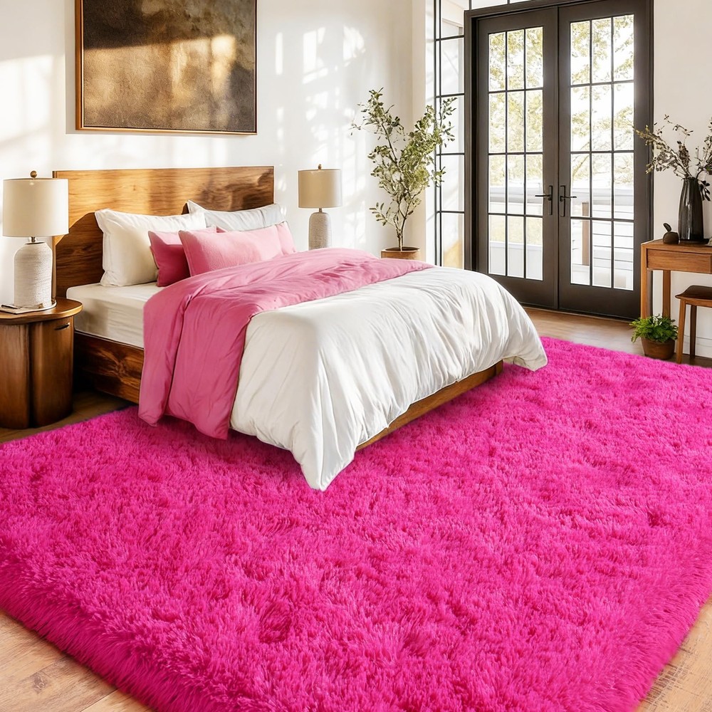 Soft Shaggy for Bedrooms, Hot Pink Area Rug, 4' x 6' (Rectangular),