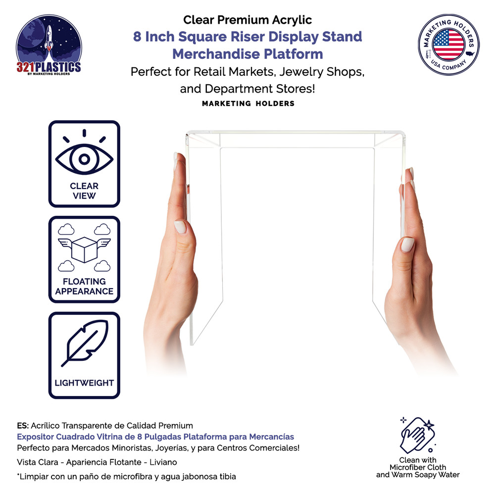 8" Square Riser Retail Showcase Display Platform Acrylic Table Qty 6