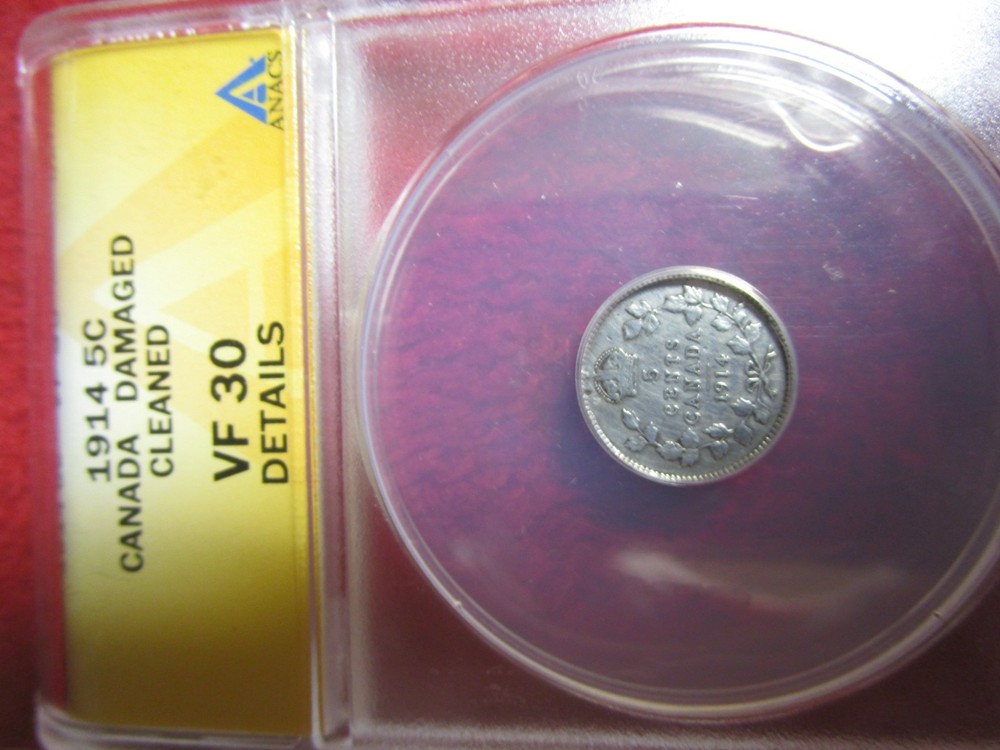 1914 Canada 5 Cent ANACS VF30 DETAILS