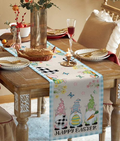 Easter Egg Table Runner 13X90 Bunny Gnomes SpringDecor Easter Table Cover Topper