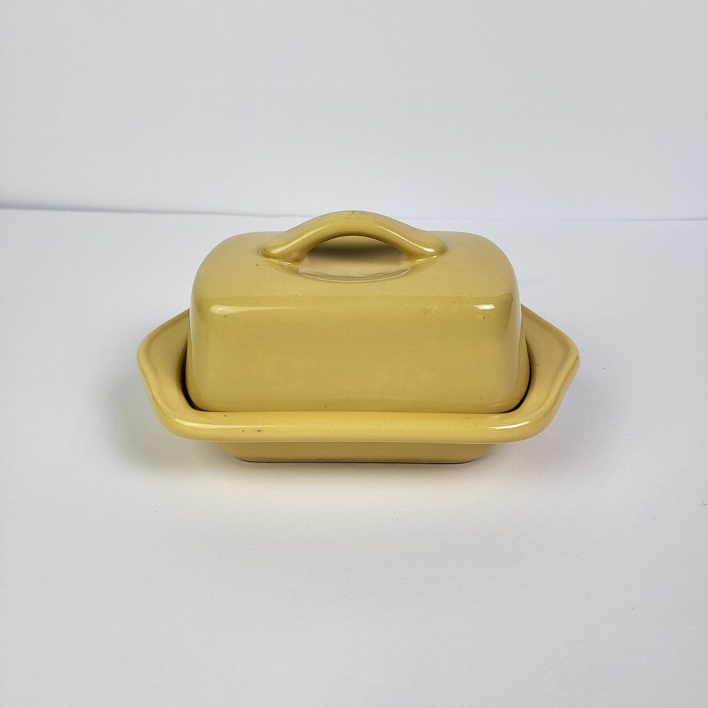 Chantal Mini Tiny Butter Dish Tray With Lid - Mustard Yellow Ceramic Kitchen Dec