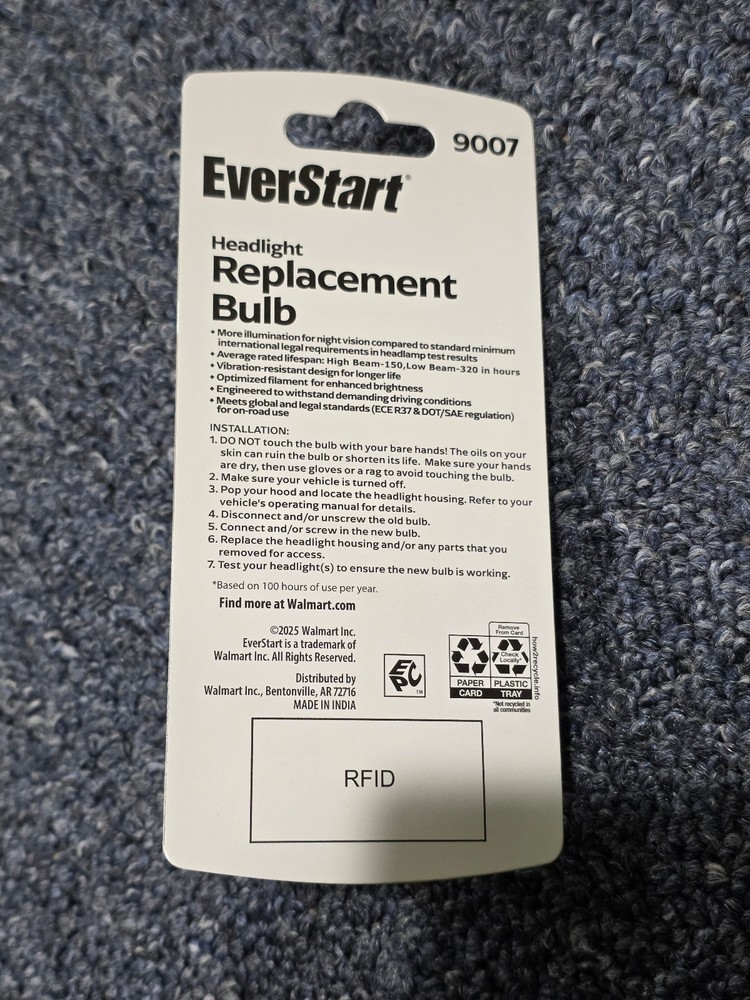 EverStart Halogen Headlight Bulb, 1 pack, Compatible with Multiple Cars - Types