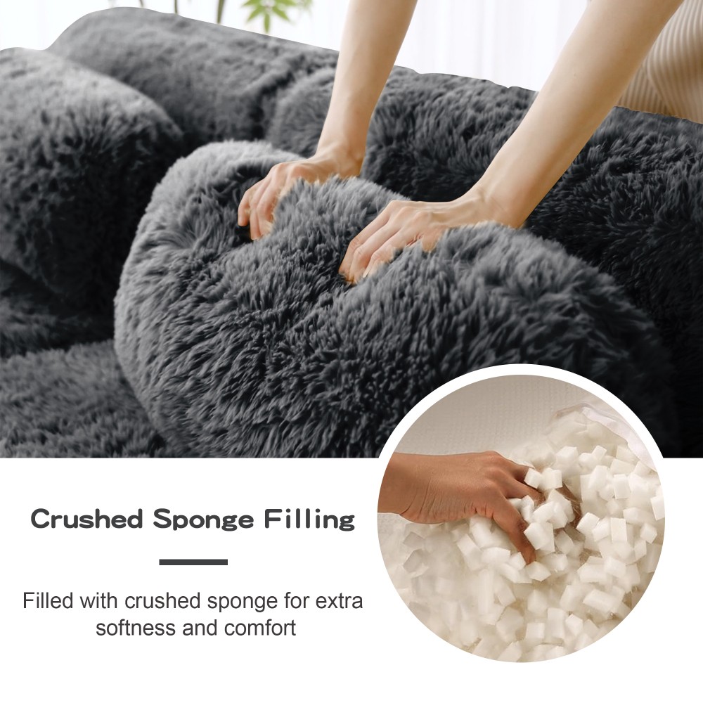 149'' Modular Plush Sofa w/Non-slip Base, Dark Grey, 32D Sponge