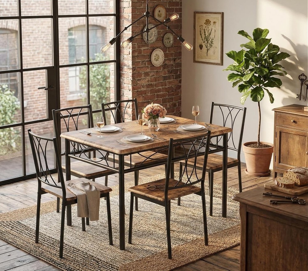 Small Rectangle Dining Table Set 4 Kitchen Table W/ 4 Upholstered Chairs