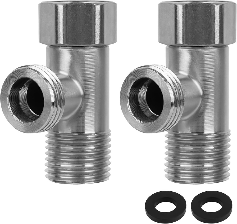 2Pack Solid Brass G1/2" 3 Way Diverter Valve - Hose Fitting Tee, 3 Way Shower Di