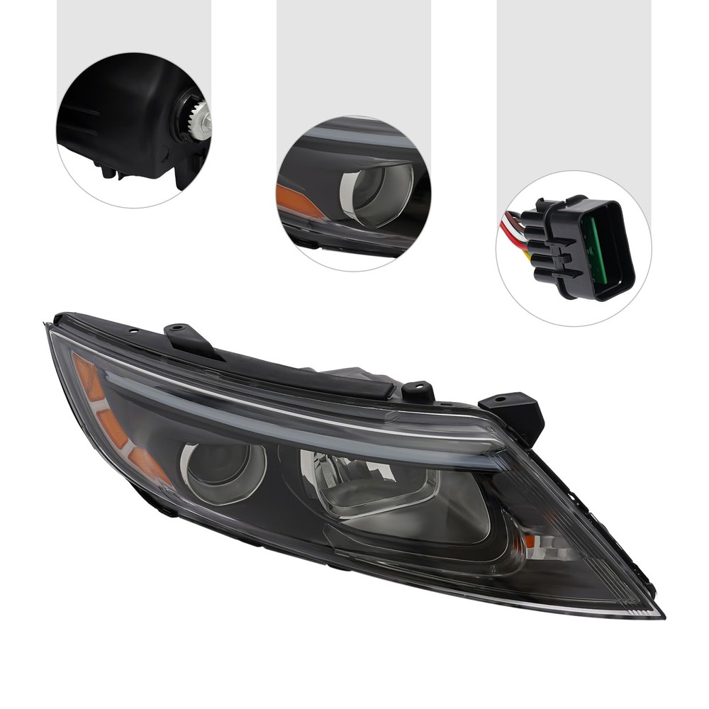 Front Halogen Projector Headlights Set for 2014-2015 Optima Direct Replacement