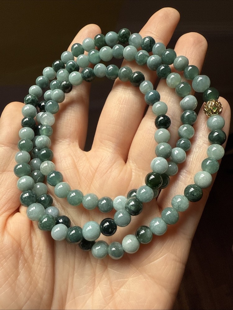 Untreated Grade A Jadeite 純天然翡翠A貨 6mm 多寶蓝水項鍊 長度看圖片 實物好水頭足