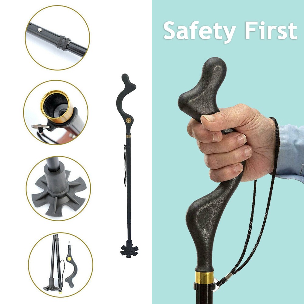 Straight Posture Cane Adjustable Height Walking Stick Folding Trekking Pole US