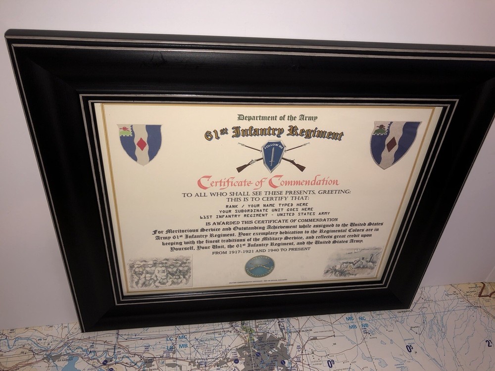 61ST INFANTRY REGIMENT / COMMEMORATIVE - CERTIFICATE OF COMMENDATION