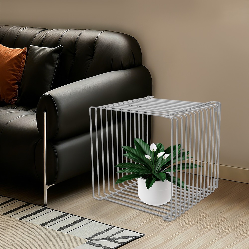 Side Table, Square Geometry Side Table, Linear Metal End Table