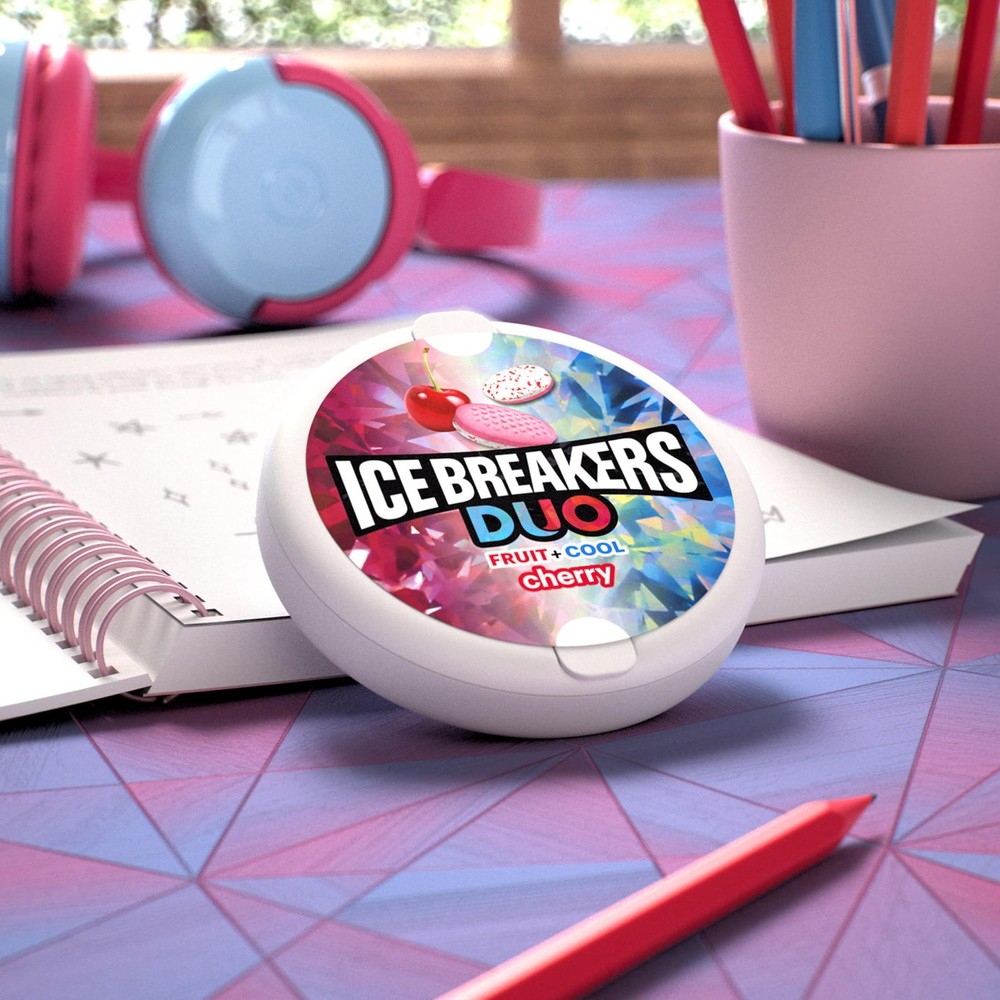 ICE BREAKERS Duo Fruit Plus Cool Cherry Flavored Sugar Free Mints Pucks 8 Count
