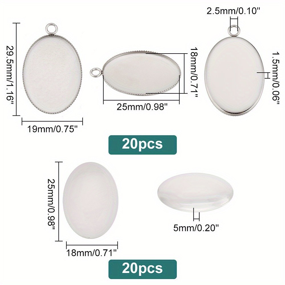 OLYCRAFT 1Box 40Pcs DIY Oval Blank Dome Pendant Making Kit Including