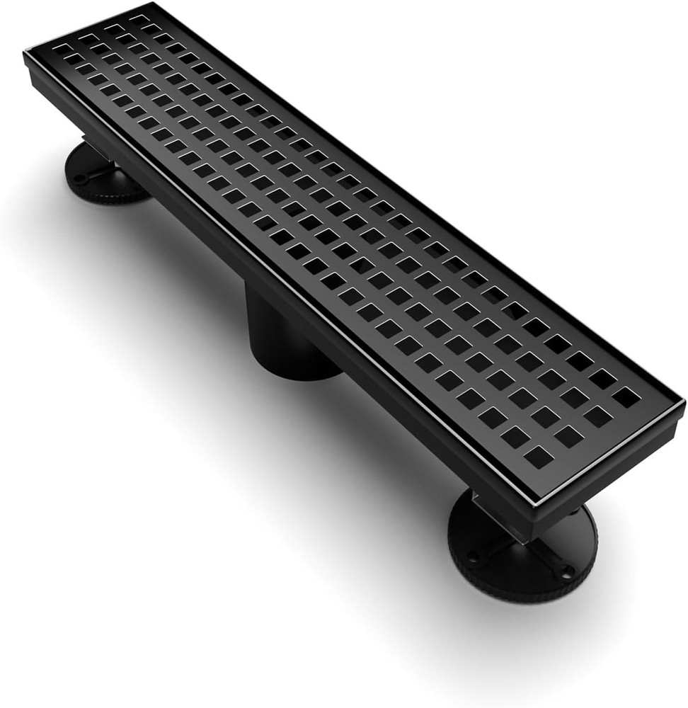 Desagüe de ducha lineal de 12 pulgadas, desagüe de suelo rectangular negro