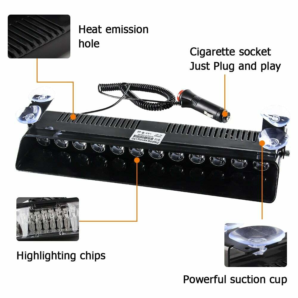 12 LED Strobe Light Emergency Suction Cup 14 Flash Modes