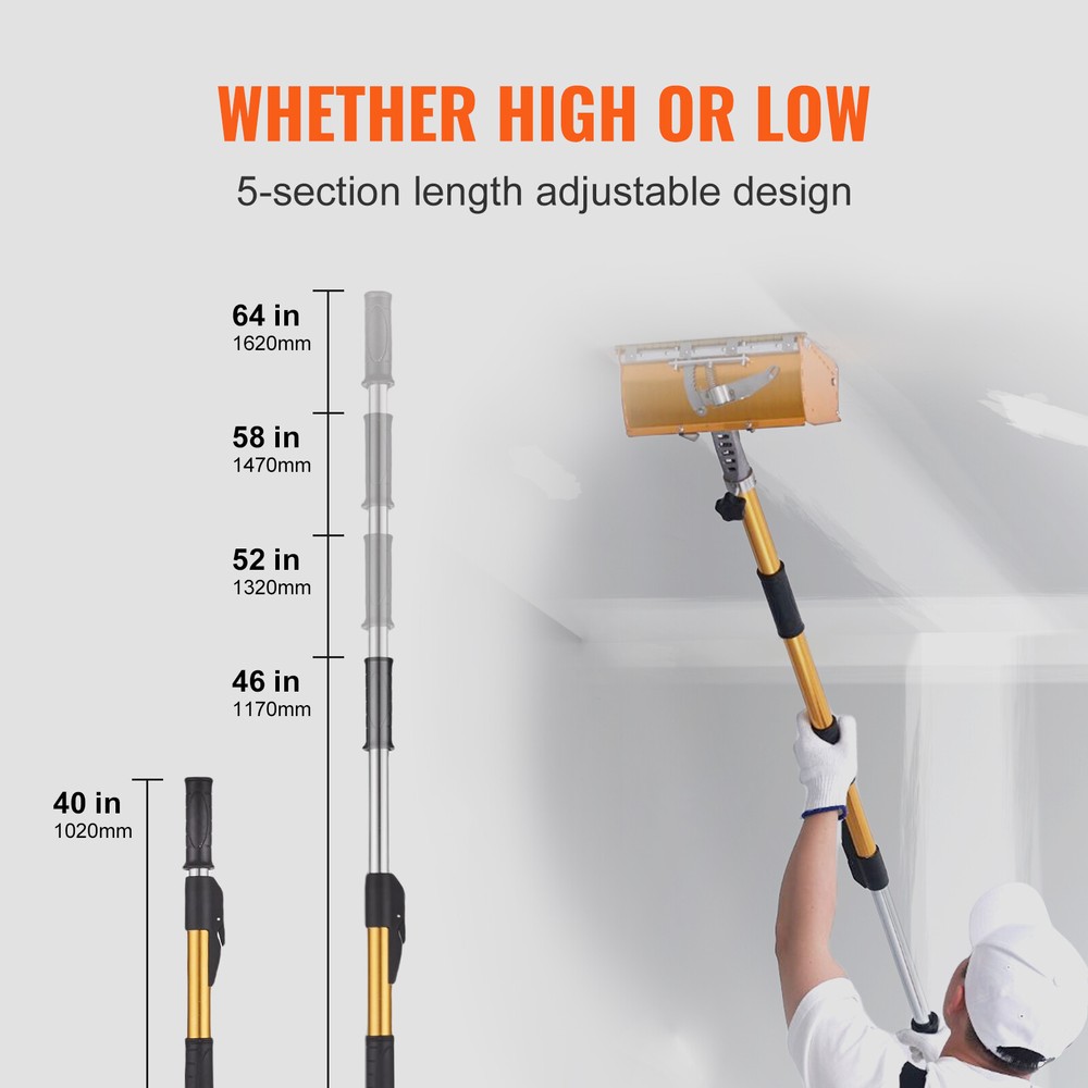 VEVOR Drywall Flat Box Handle Flat Finishing Handle 40''-64'' Extendable Paint