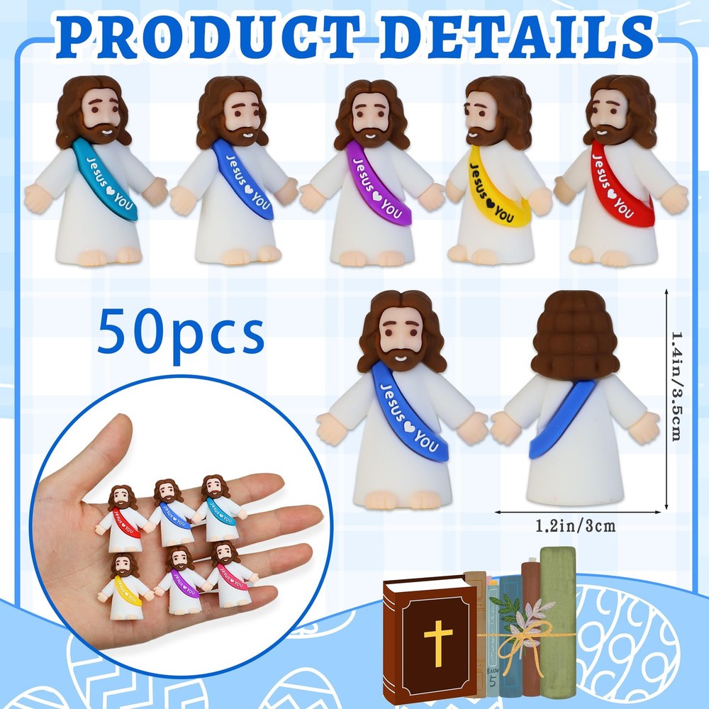 Bamamon 50 Pcs Little Jesus Figures, Mini Figurines in Bulk Multicolor