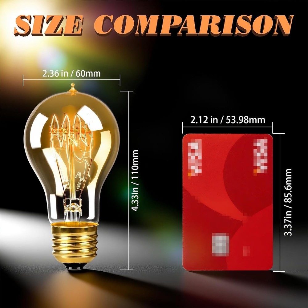 3 Pack A19 Edison Light Bulbs 60W, Warm Amber, E26 Base 60w-3PCS, Amber