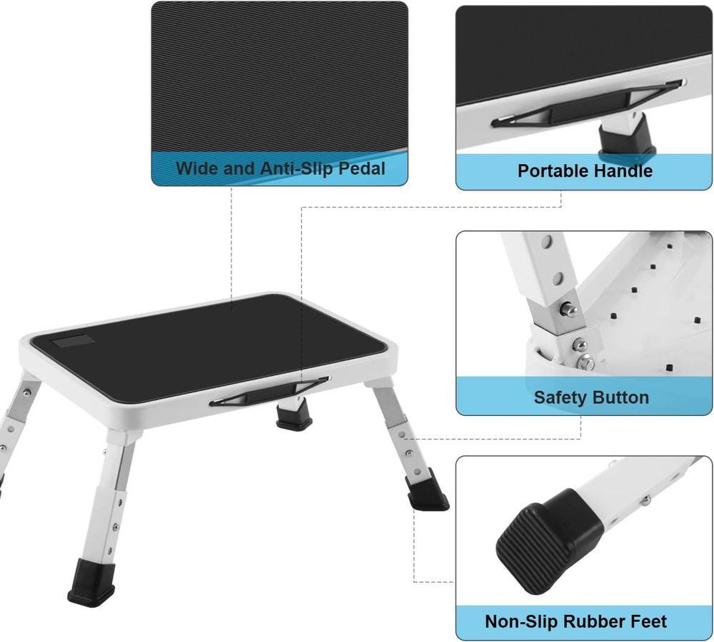 Folding Step Stool, Height-Adjustable Step Stool with Non-Slip Platform, Step La