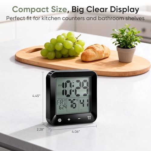Digital Waterproof Shower Clock, Bathroom Kitchen Clock with Countdown Black