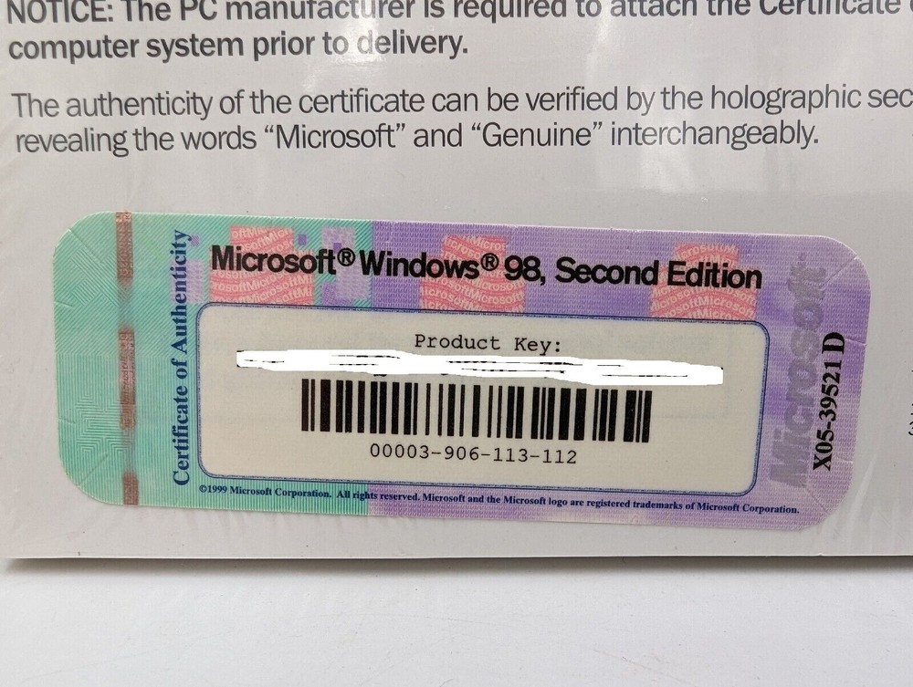 MICROSOFT WINDOWS 98 SE SECOND EDITION FULL OPERATING SYSTEM MS WIN 98SE =NEW=