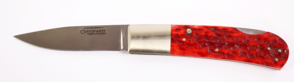 Frank Centofante Red Jigged Bone Handle Custom Folding Knife