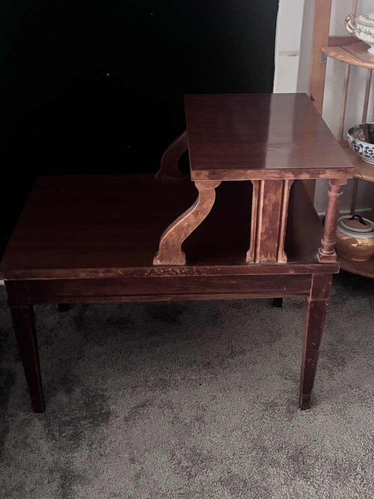 Vintage Walnut MCM Mersman Formica Top Step End/side Table