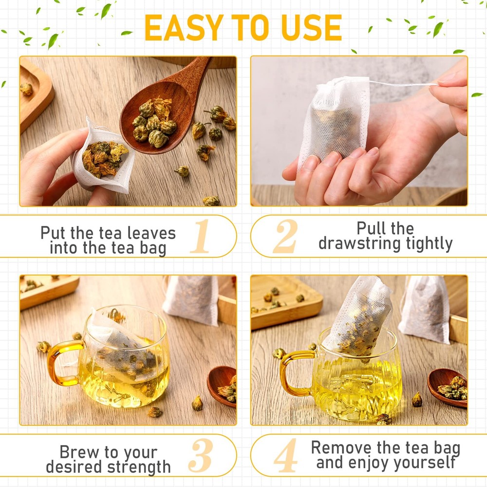 1000 Pcs Disposable Tea Bags Bulk for Loose Leaf Tea Drawstring Empty Coffee ...