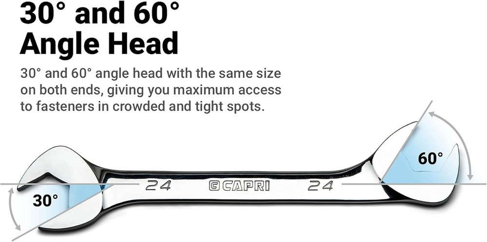 Capri Tools 13 mm Angle Open End Wrench, 30° and 60° angles, Metric