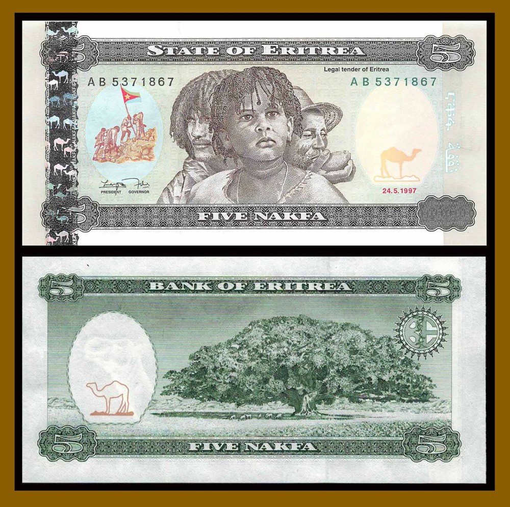 Eritrea 5 Nakfa, 1997 P-2 First Issue after Independent Banknote Unc