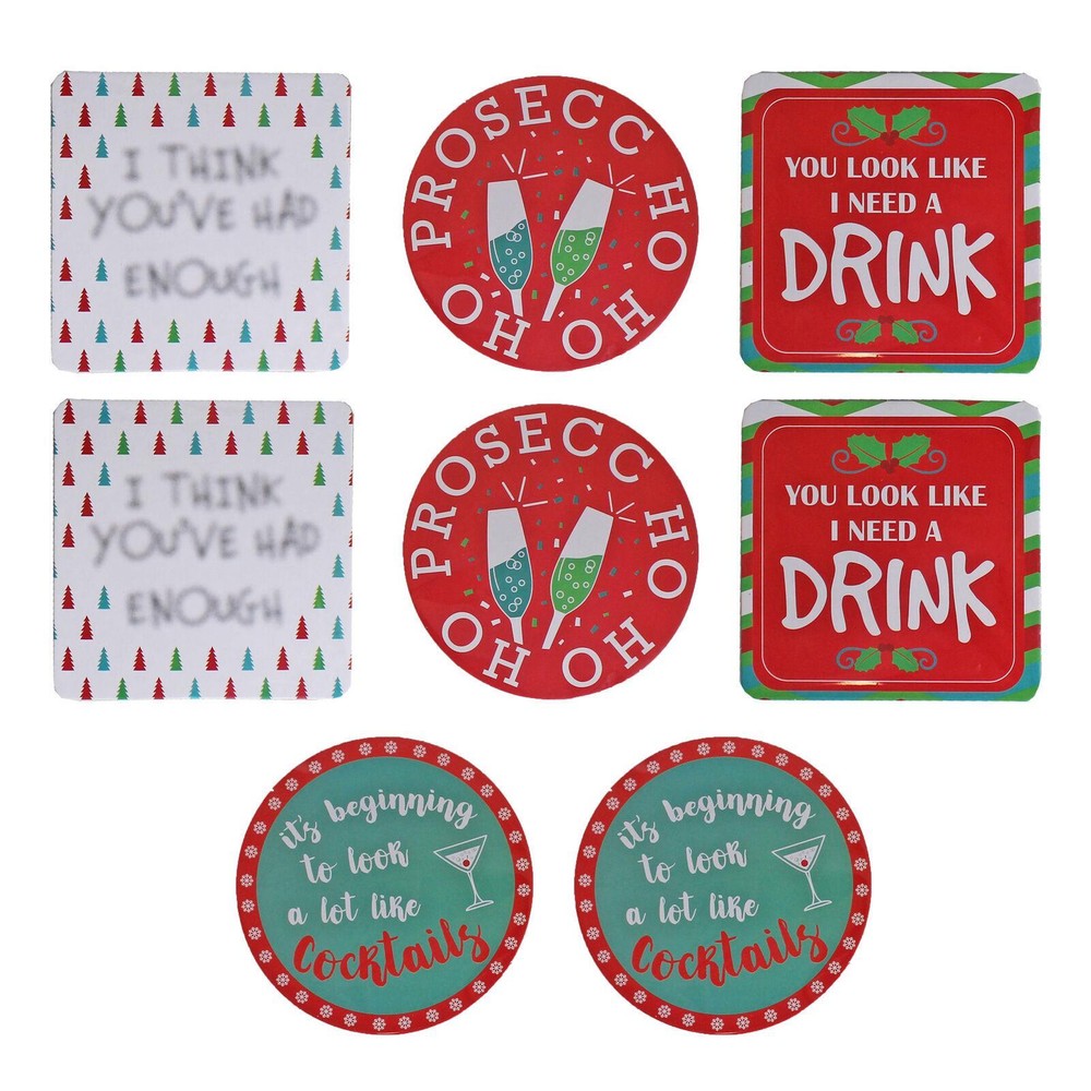 Christmas Decorations - Novelty Coasters - Tableware - Stocking Filler - 8 Pack