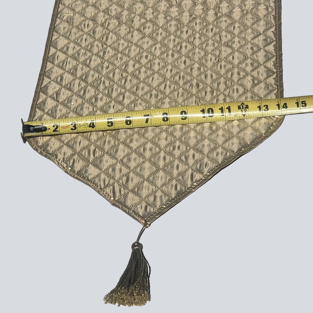 Gold Table Runner with Tassels 82 In Length Quilted Poly